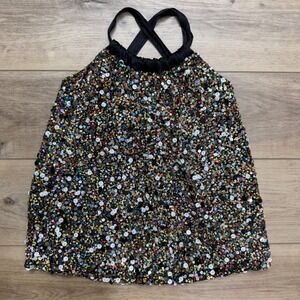 Confetti Sequin Silk Halter Top Tie Back Black Size 2 All Over Sequin Party